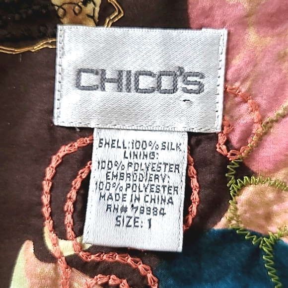 CHICO'S Spring Flowers Shia 100% Silk Skirt Floral Embroidered Midi Skirt Sz 1 - Picture 7 of 7